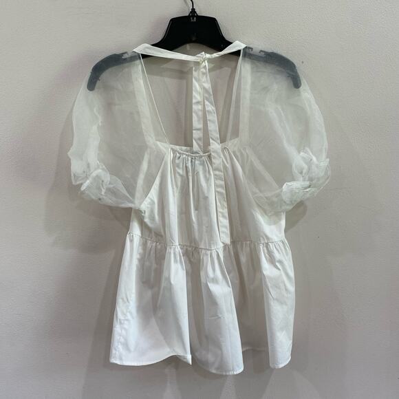 Pomander Place Tinsley White Puff Sheer Sleeve Top Size XS - Picture 4 of 12